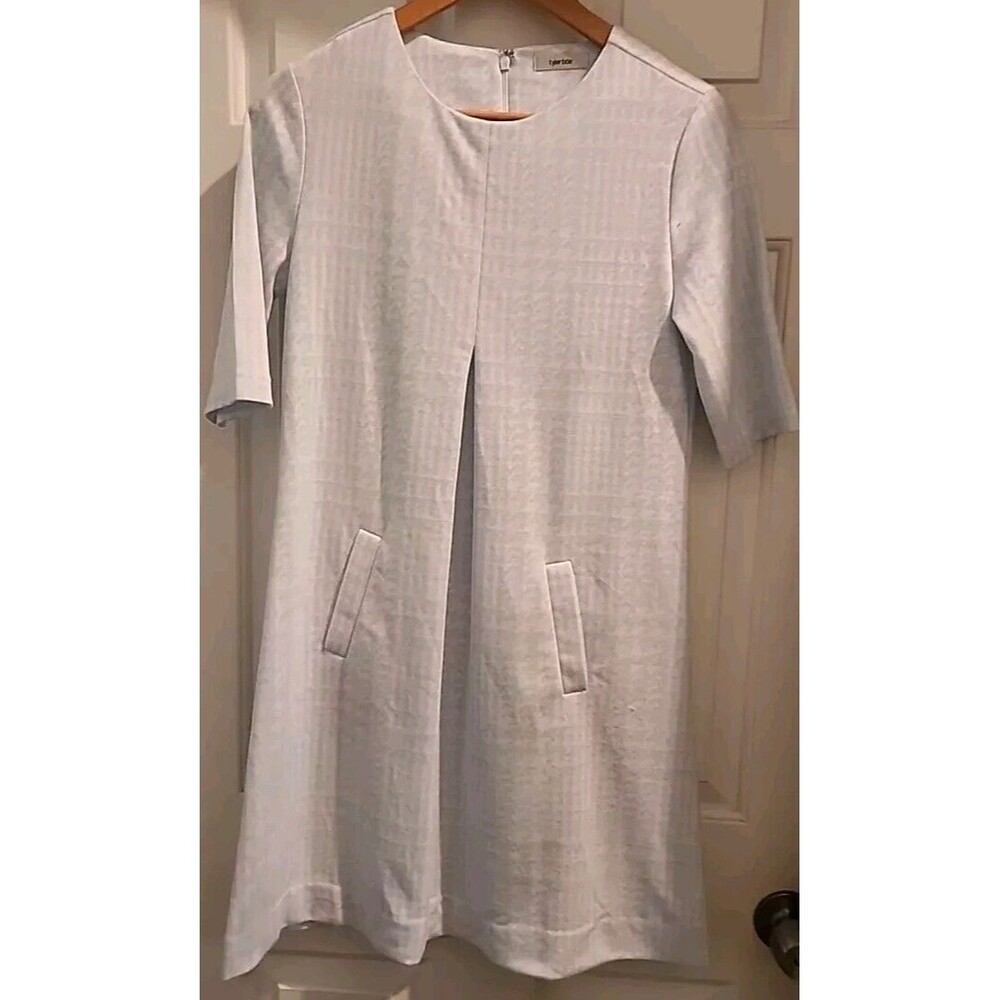 Tyler Boe Dress A Line Small Lt. Blue Houndstooth Pockets 3/4 Sleeve Pleated